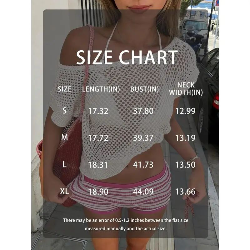 Womens Beach Cover Up Off Shoulder Short Sleeve Crochet Hollow Out Cropped Summer Vacation