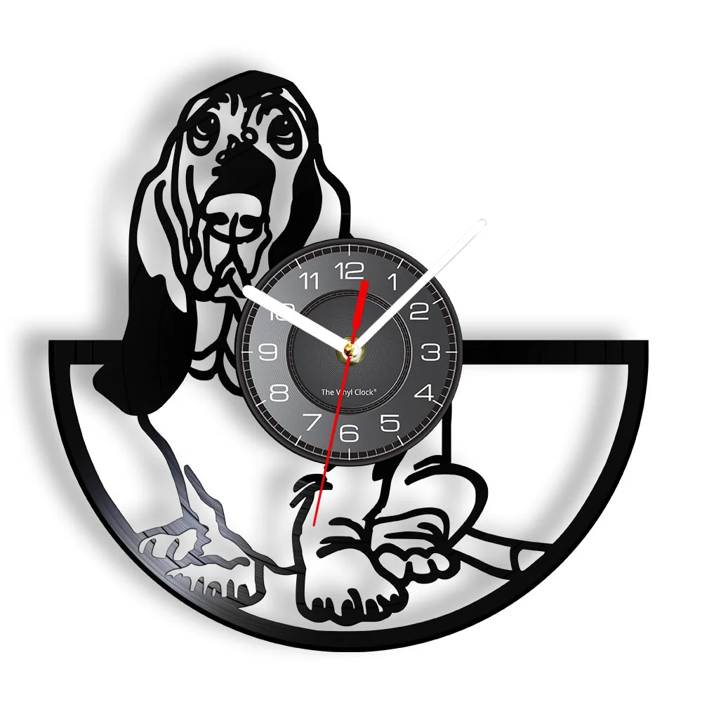 

Basset Hound Dog Grooming Vinyl Clock Wall Art Gift For Dog Lovers Handmade Vinyl Record Clock Art Decor Animal Retro Wall Clock