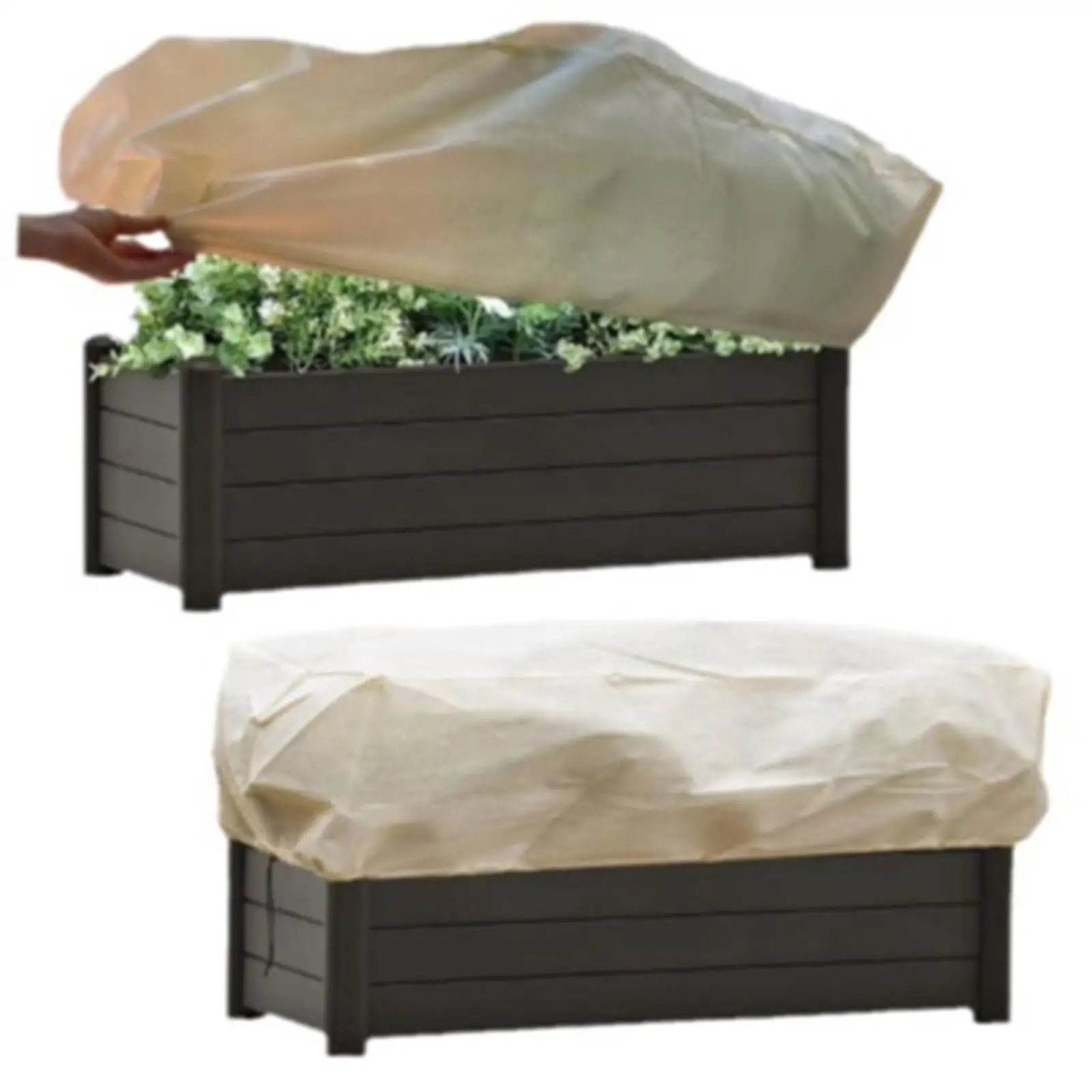 Plant Cover Thickened Non Woven Rectangular Frost Protector with Adjustable Drawstring for Outdoor Raised Beds