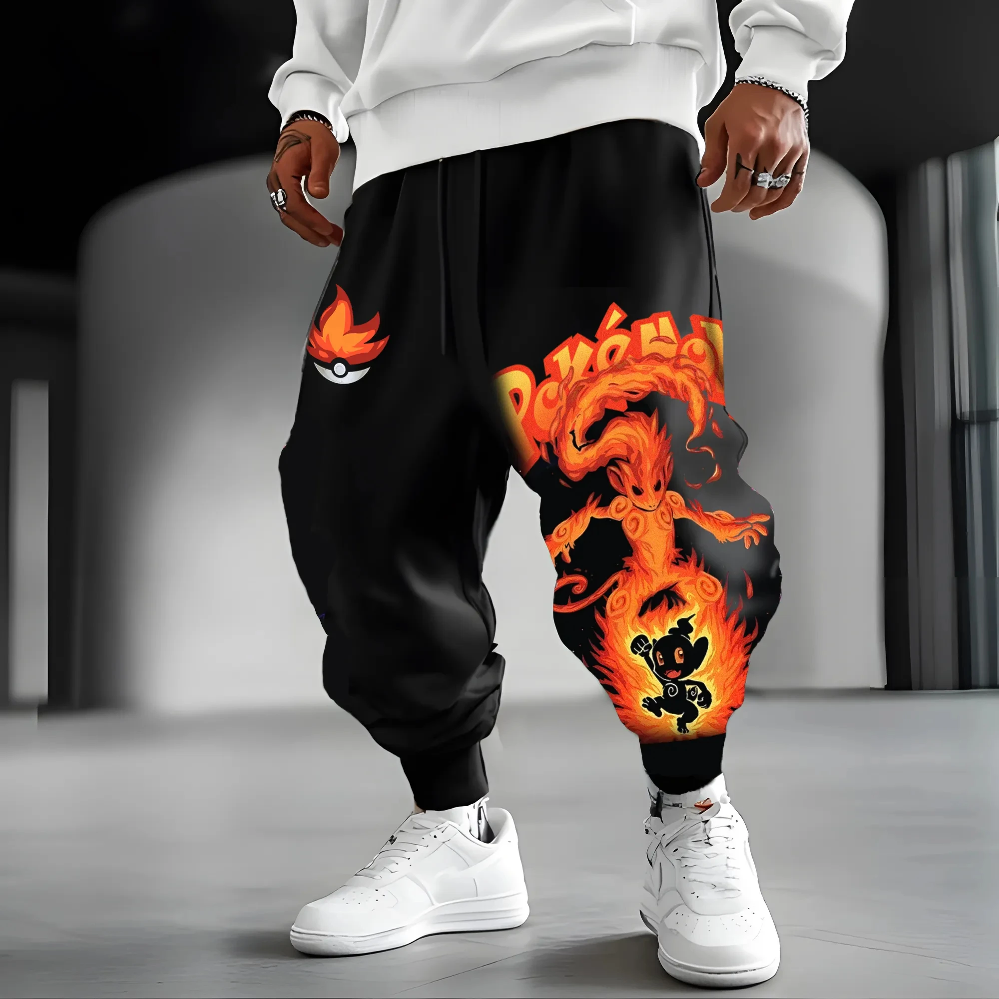 

Pokémon Game Sweetpants 2025 Men's and Women's Autumn/Winter New Chimchar Printed Hip Hop Trendy Casual Loose Tapered Pants
