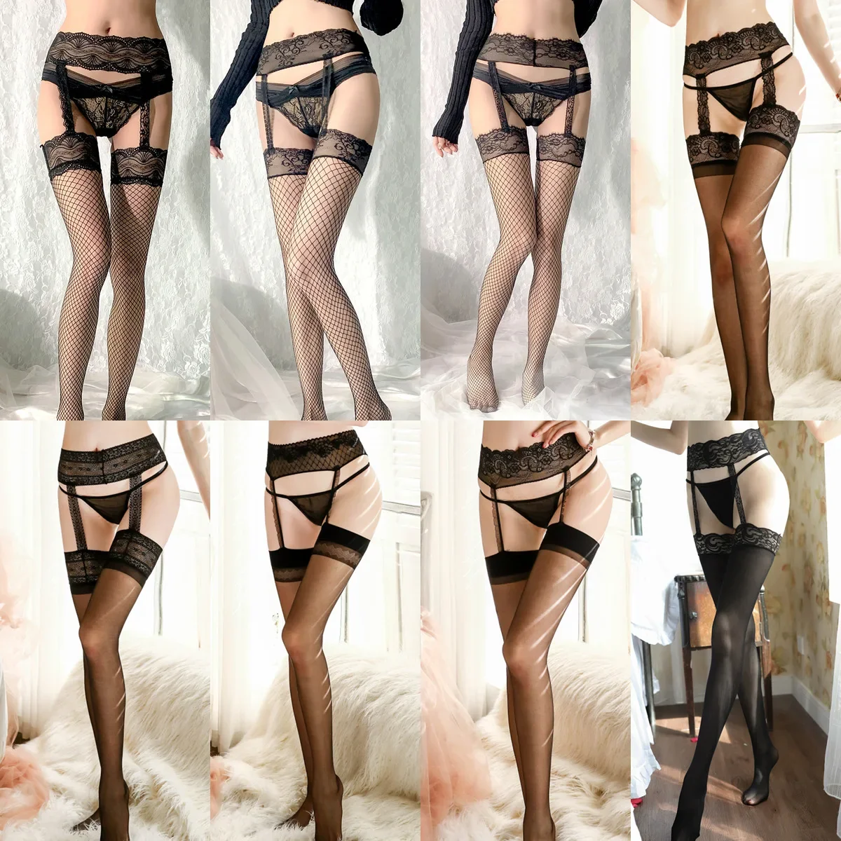 

Two In One: Sexy Lace Suspender Stockings Nightshade Black and White Long Tube Erotic Pantyhose