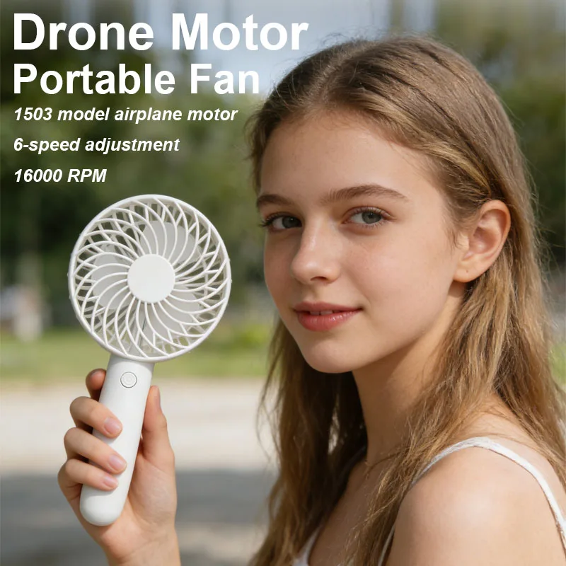

Портативный вентилятор, высокоскоростной ручной мини-вентилятор, 6 скоростей, мощность ветра 16000 об/мин, USB-заряжаемый, 2000 мАч, белый