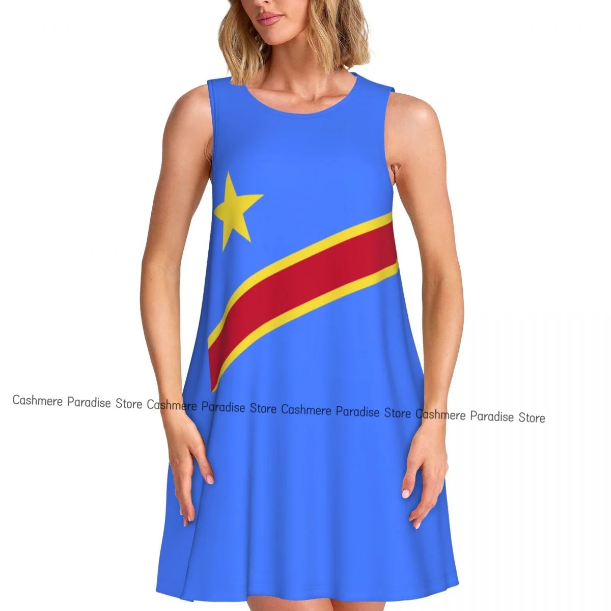 Vestido de mujer con bandera de República Democrática del Congo, camiseta informal de verano, vestidos de playa, vestido sin mangas