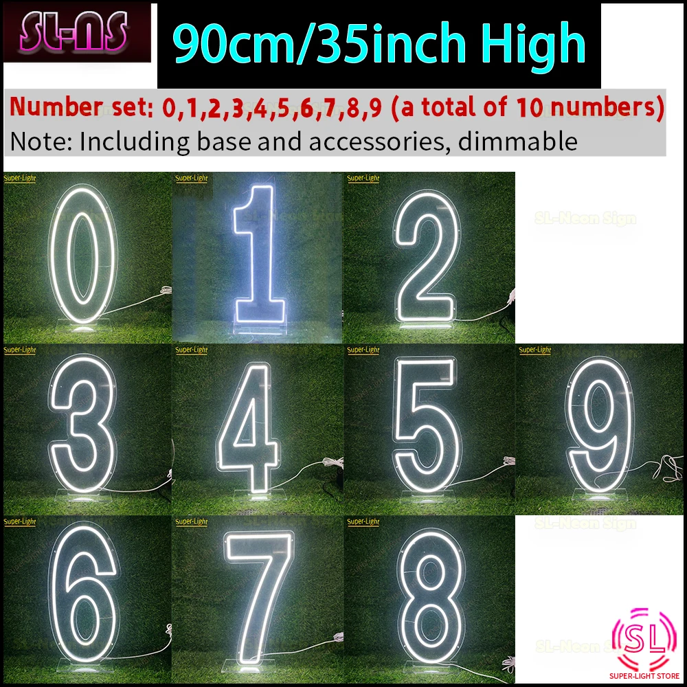 

Big 2.9ft/90cm High RGB Numbers Set 0 1 2 3 4 5 6 7 8 9 Digital Neon Signs for Birthday Party LED Light Up Signs Wedding Decor