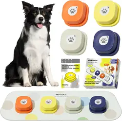 Mewoofun Dog Buttons Talking Dog Buttons Set Dog Training Speaking Buttons with Mat & Training Manual Stickers 4 Packs