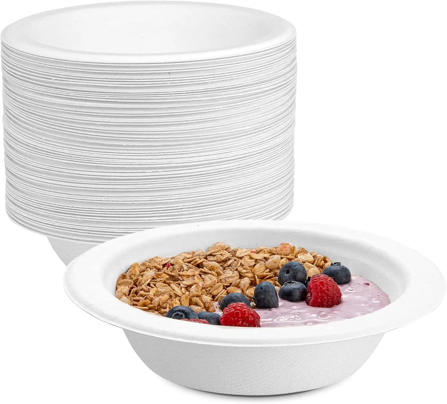 

16 oz Heavy-Duty Compostable White Paper Bowls, 125 Count Eco-Friendly Disposable Sugarcane Soup Bowls