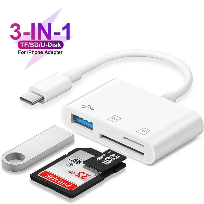 3 in 1 Type C Card Reader Adapter OTG TF SD Card Reader USB-C Memory Card Converter OTG For U-Disk Macbook Laptop Samsung Huawei