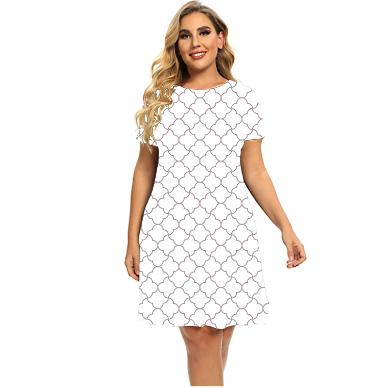 Geometry Pattern 3D Print Dresses For Summer 2023 Fashion Street Short Sleeve Loose Mini Dress Plus Size Women Clothing 5XL 6XL