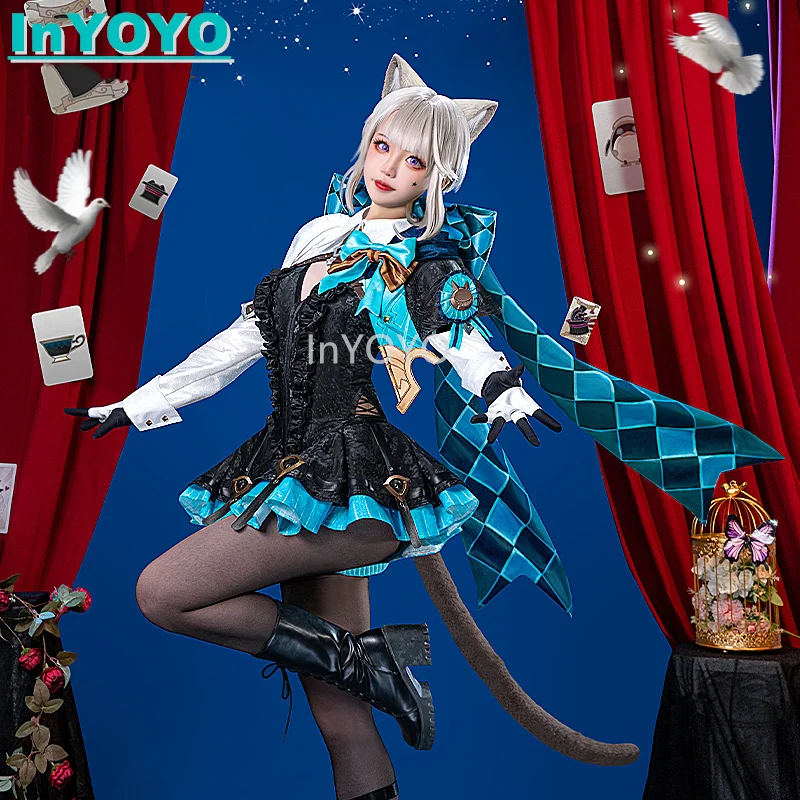 InYOYO Genshin Impact Lynette Cosplay Costume Magician Game Suit Lovely Uniform Wigs Halloween Party Outfit Women New 2023