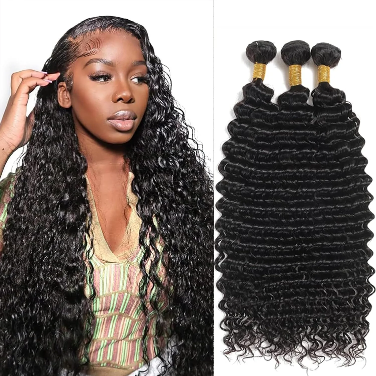 Deep Wave Human Hair Bundles 12 14 16 Inch 3 Bundles 12A 100% Brazilian Weave Bundles Human Hair Deep Curly Bundles Human Hair