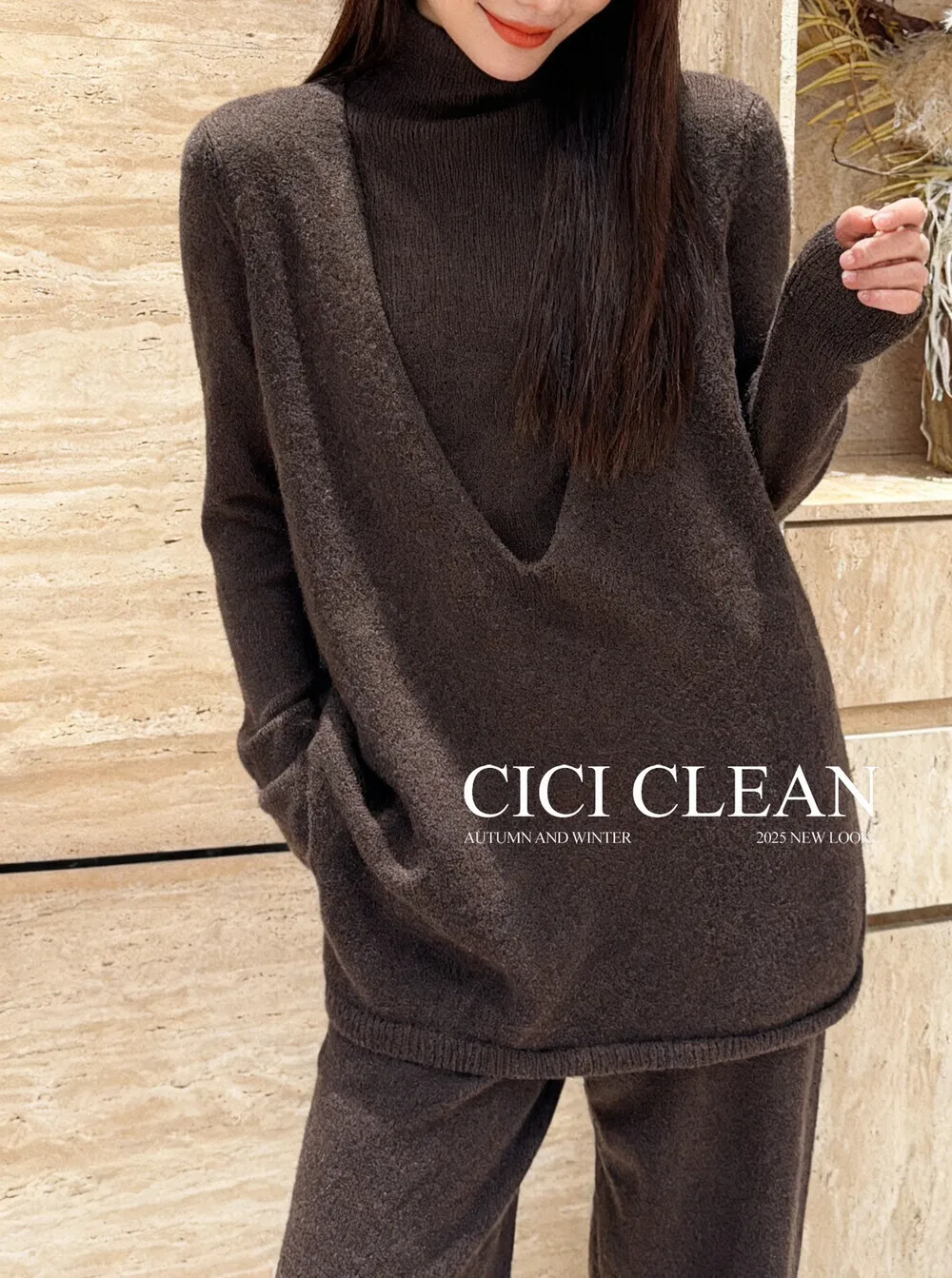 BJTZ ملابس نسائية أنيقة محبوكة ثلاث مجموعات لخريف وشتاء 2025 موضة جديدة بلون سادة ملابس نسائية متماسكة #6