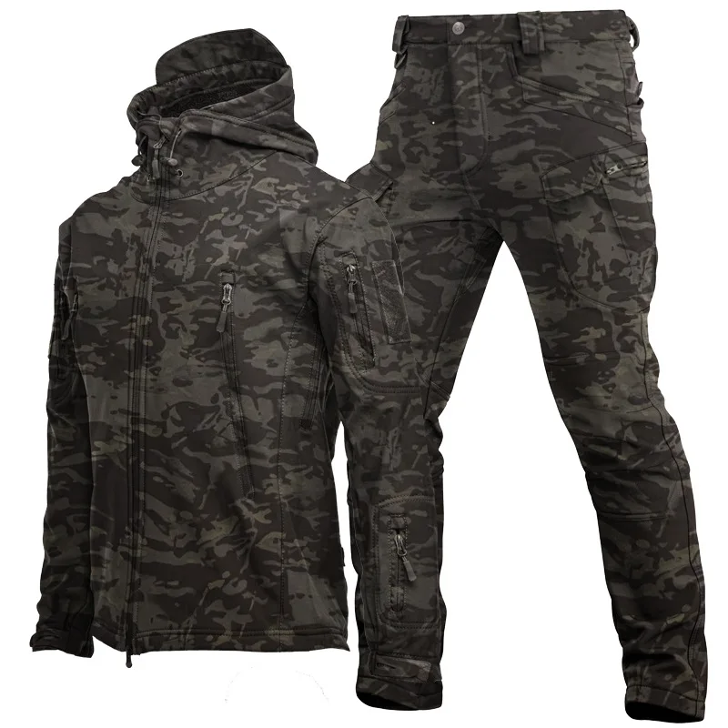 GL Blue Black Dark Gray Outdoors Green Khaki Camouflage Soft Shell Wind Proof Waterproof Tactical Warmth And Plush Charging Set