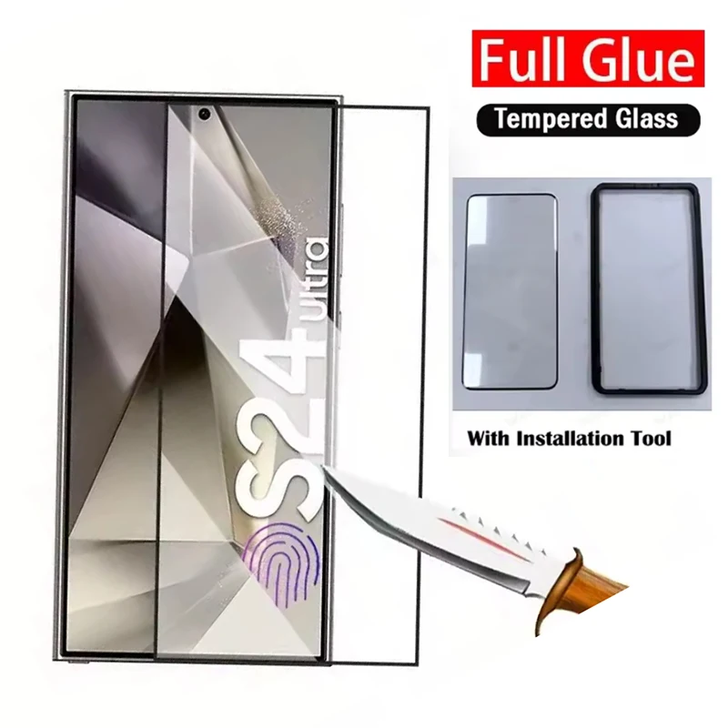 For Samsung S21 S22 S23 Ultra Screen Protector Auto Installa Protective Film Galaxy S20 Note 20 Ultra Full Glue Tempered Glass