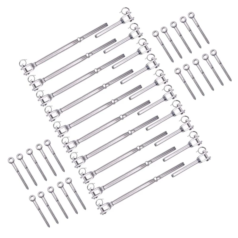 

Adjustable T316 Stainless Steel Deck Cable Track Kit For Wood Posts,Swage Turnbuckle 10 Pieces,Eye End Wood Screw Stair Rails,Ma