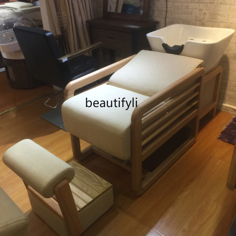 High-end shampoo bed, semi-lying flushing bed, deep ceramic basin, high-end hair cutting chair that can be raised and lowered