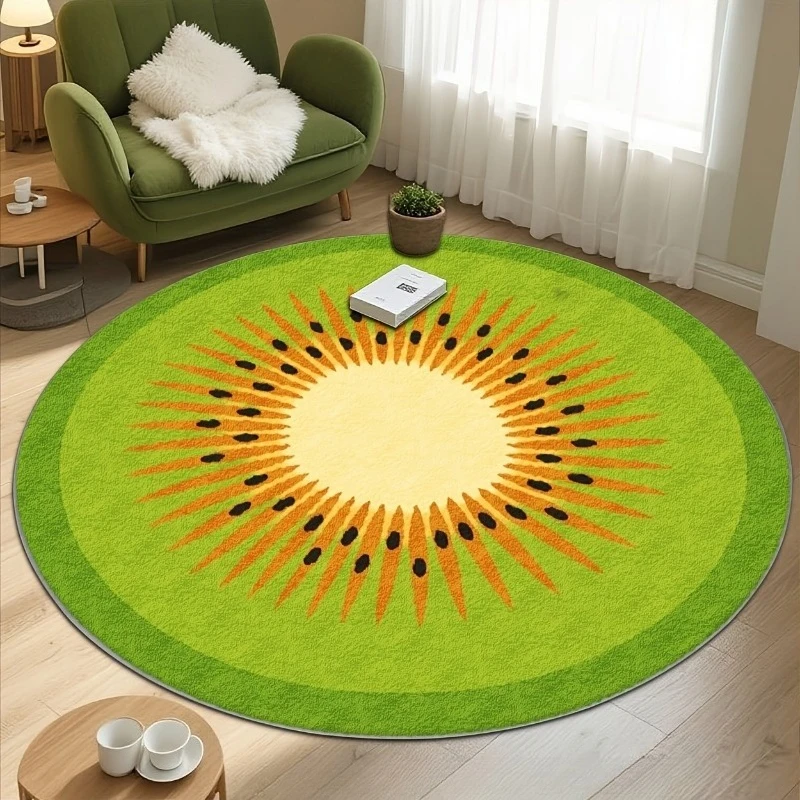 Orange Slice Round Rug Flannel Fruit Shape Area Rug Creative 3D Print Carpet Soft Cozy Non Slip Floor Mat Home Room Decor