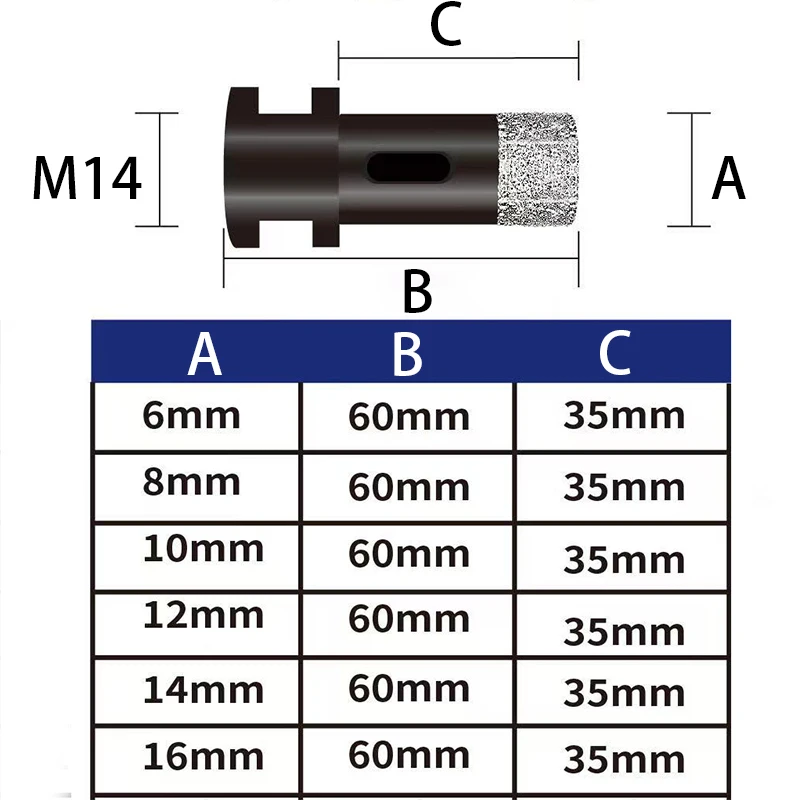 6/4/1PCS M14 드라이 다이아몬드 코어 드릴 비트 6-16mm 타일 구멍 톱 세라믹 대리석 자연 석재 드릴링 도구 드릴 비트 세트