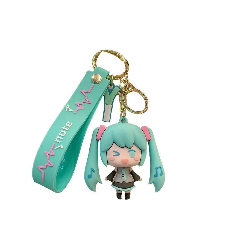 하츠네 미쿠 인형 키 체인 애니메이션 그림 Schoolbag 펜던트 자동차 열쇠 고리 장식품 만화 가방 매력 보석 매달려 액세서리