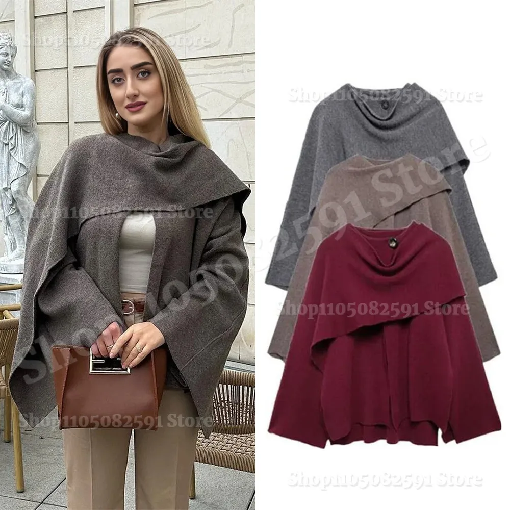 

Ladies Autumn Winter Jacket Women Casual Commuter Coat Knitted Loose Oversize Coat Asymmetric Elegant Split Chic Scarf Jacket