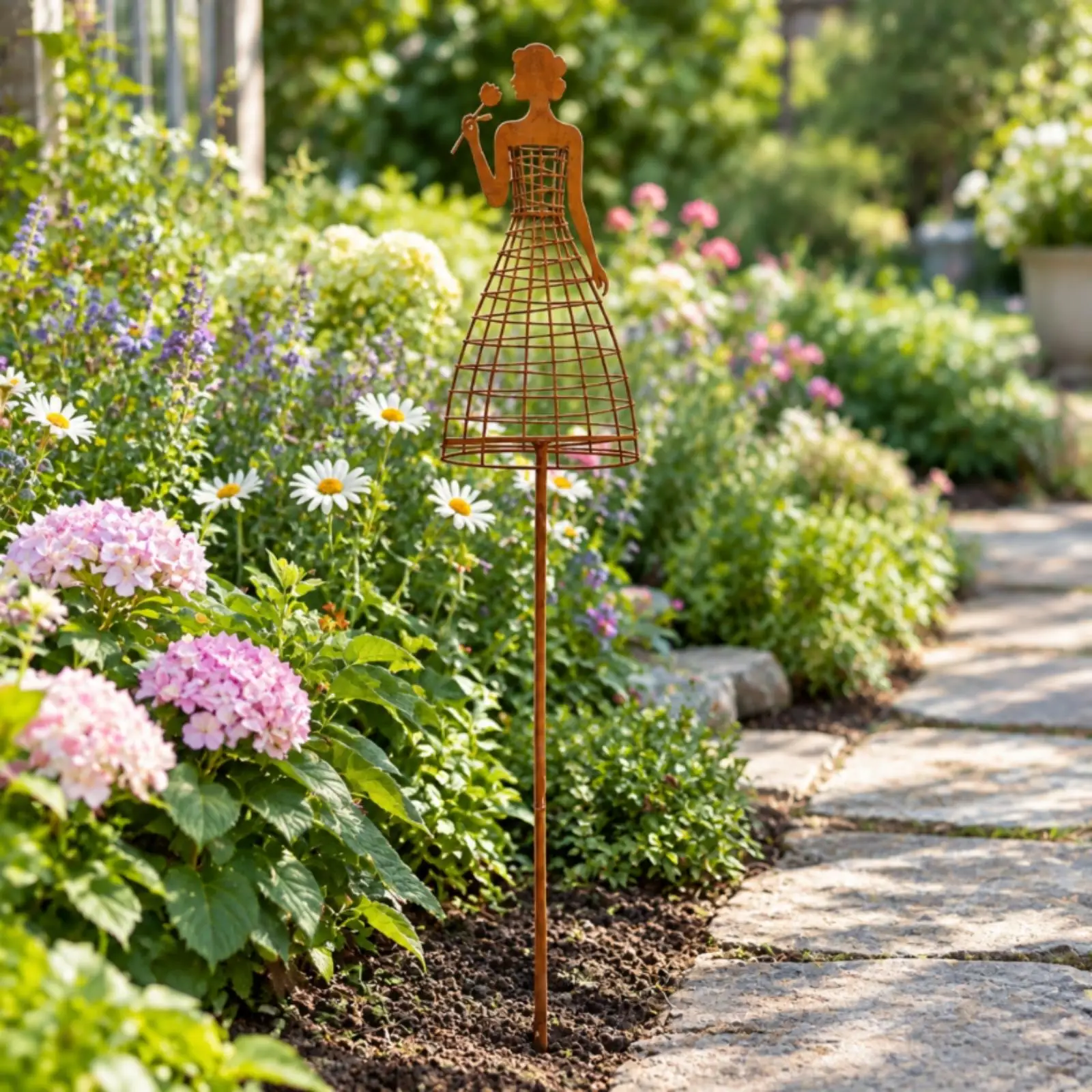 Weathered Brown Metal Trellis Outdoor Climbing Frame for Roses Vines Garden Border Plant Support Decor