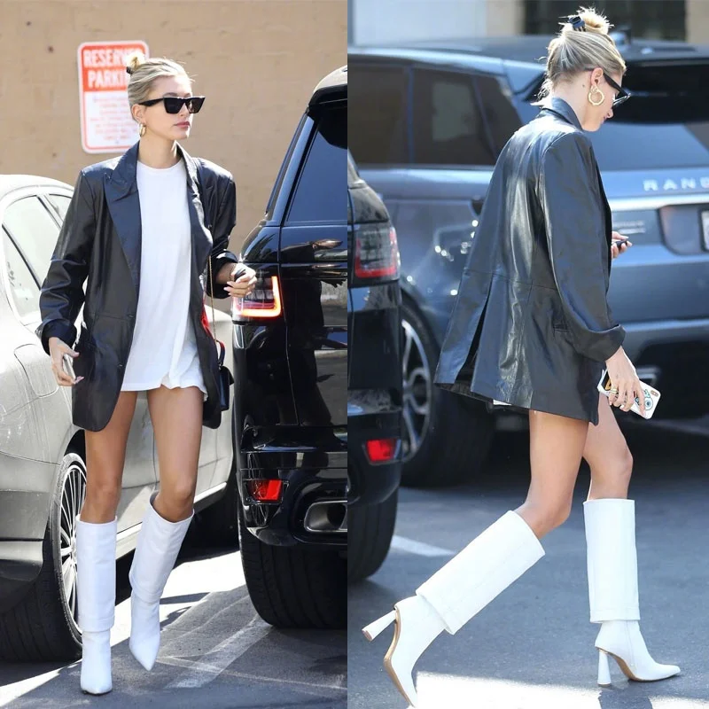 2023 جديد الشارع Sle المرأة بلا بولي Leather الجلود Jaet Hailey Baldwin Faionable Quali معطف جلد زر واحد دعوى Jaet