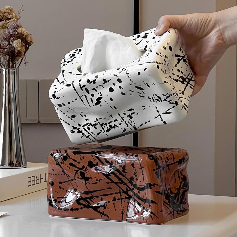 Creative Splatter Ink Ceramic Tissue Box Home Decor Tabletop Tissue Holder for Foyer Coffee Table Dining Kitchen Napkin Holder