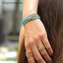 Elasticity Gold Filled Stretch Bracelet Handmade Turquoise Bead Bracelet Waterproof Tarnish Resistant Jewelry Vintage Bracelet