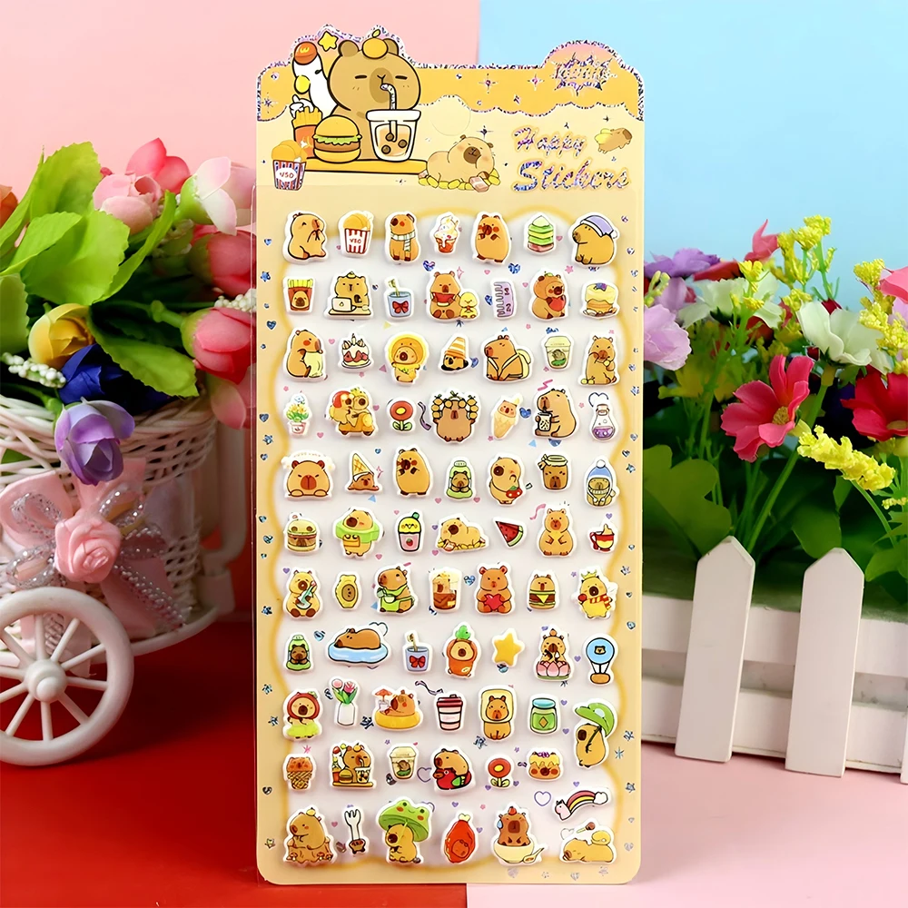4 pçs bonito animal capivara dos desenhos animados bolha adesivos kawaii 3d inchado decalques brinquedos à prova dwaterproof água bonito diy caso de telefone diário