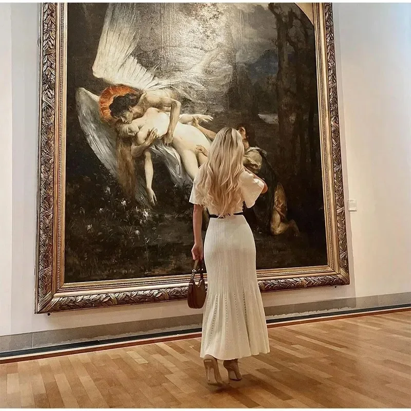 Robe tricotée élégante à manches courtes pour femmes, jupe longue en Patchwork, avec fente à boutons, Robes de soirée, été 2025