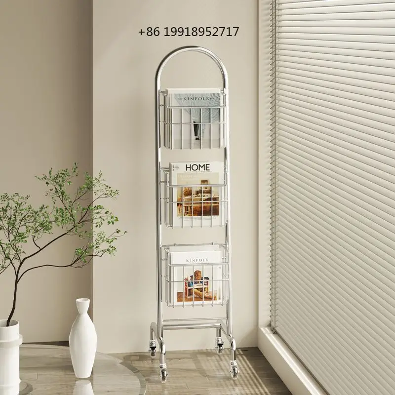 Living Room Medieval Magazine Rack Storage Mobile Magazine Rack Cart Home Iron Bookshelf Storage Rack Floor Ins Style