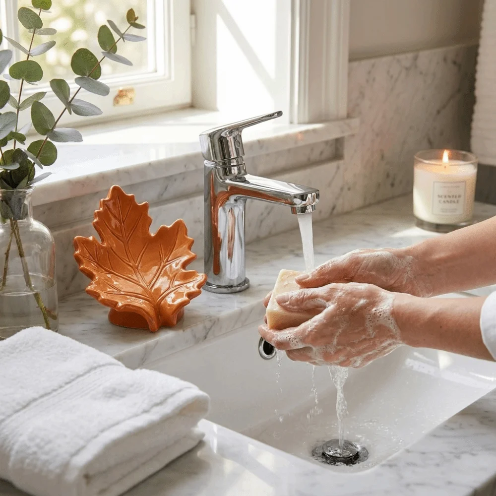 Resin Soap Tray Maple Leaf Shape Glossy Surface Soap Holder Thickened Construction Embossed Vein Details Household Decor