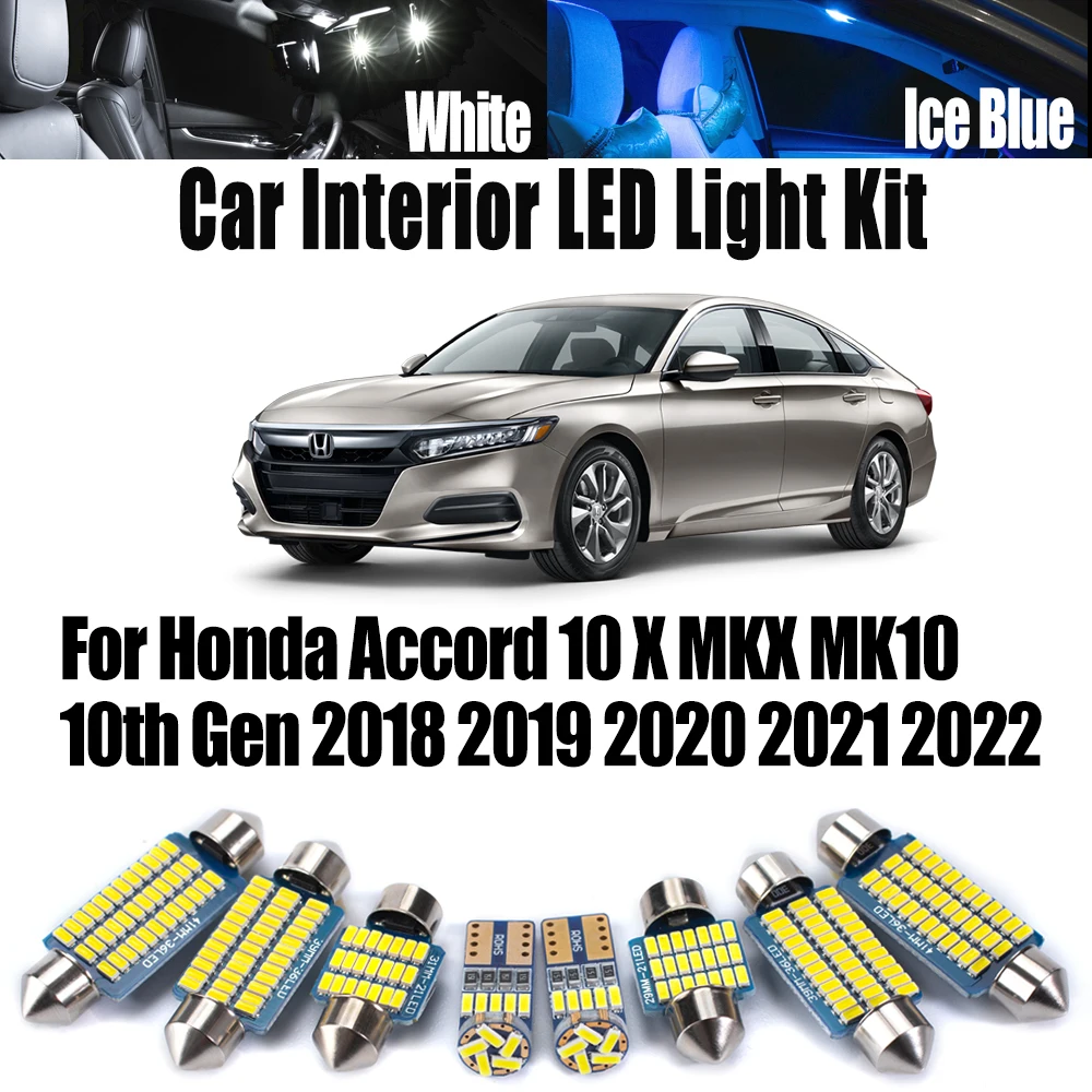 

12Pcs Canbus LED Interior Door Reading Map Dome Light Kit For Honda Accord 10 X MKX MK10 10th Gen 2018-2021 2022 Car Accessories