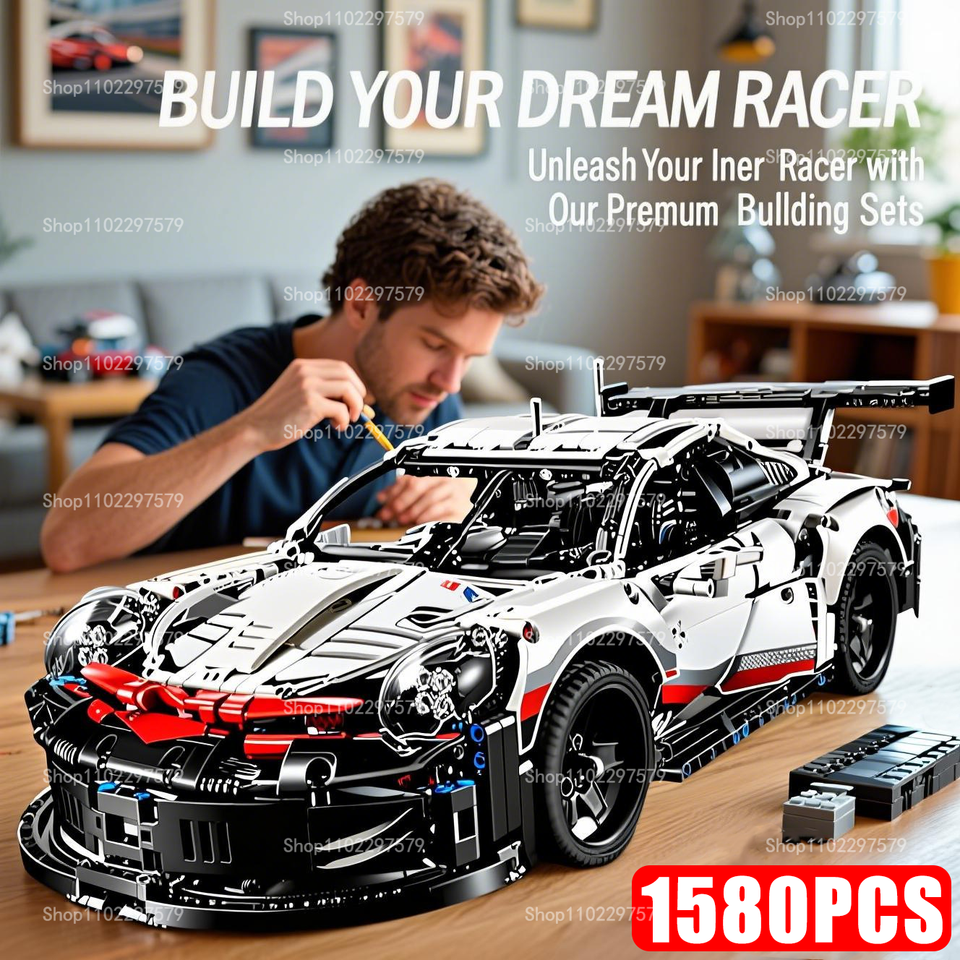  1580+Pcs 42096 1:8 Scale Assembled Building Blocks Racing Car Electric Sports Car Model Remote Control and Led Lights Kits Gifts 