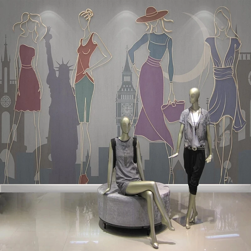 Customized 3D Wallpaper Modern Light Luxury City Architecture Character Model Tooling Clothing Store Background Art Mural Hotel