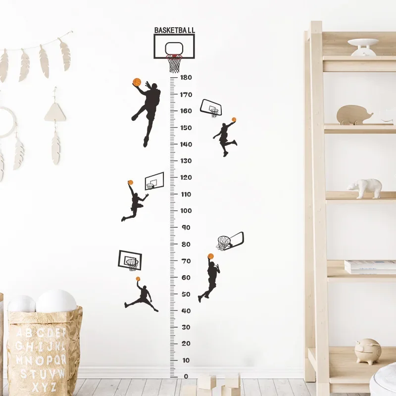 Big Cartoon Basketball Height Measure Wall Sticker Kids Room Children Boy Room Decoration Height Chart Decals Wall Art Stickers