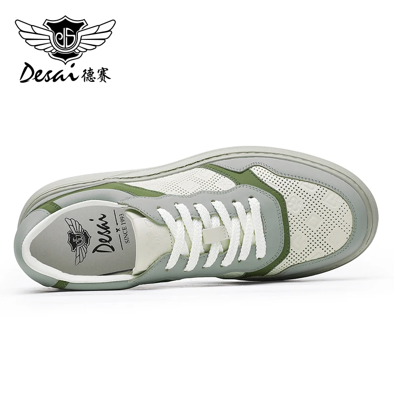 DESAI Brand Sports Men Casual Shoes Soft Outsole Cowhide Upper White Male Laces Up Summer Breath Design Footwear