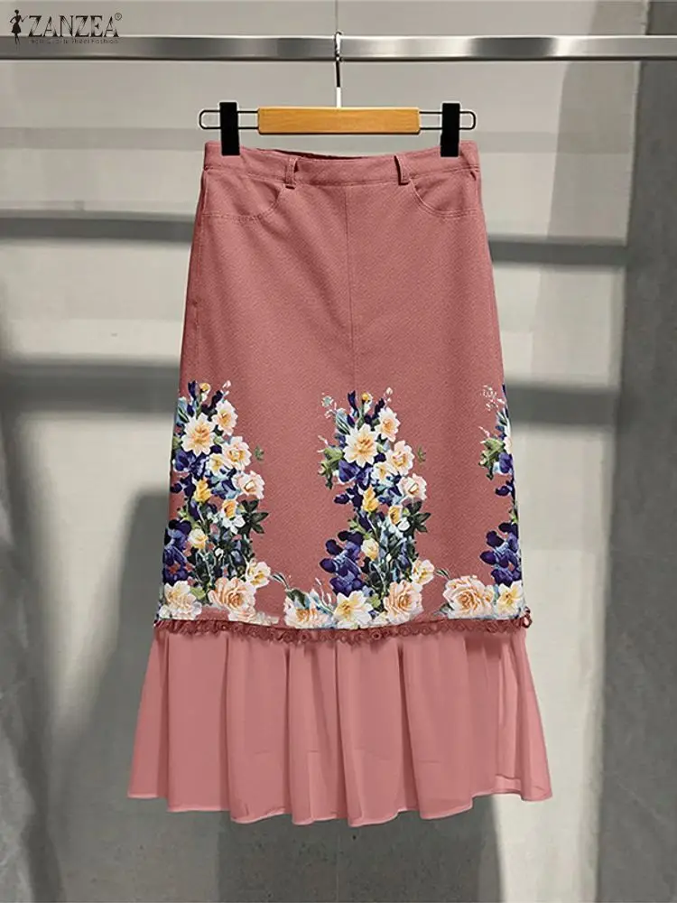 

ZANZEA богемные осенние макси-юбки 2025, женские элегантные длинные юбки с цветочным принтом Faldas Saia, повседневные брюки с карманами для праздничной вечеринки