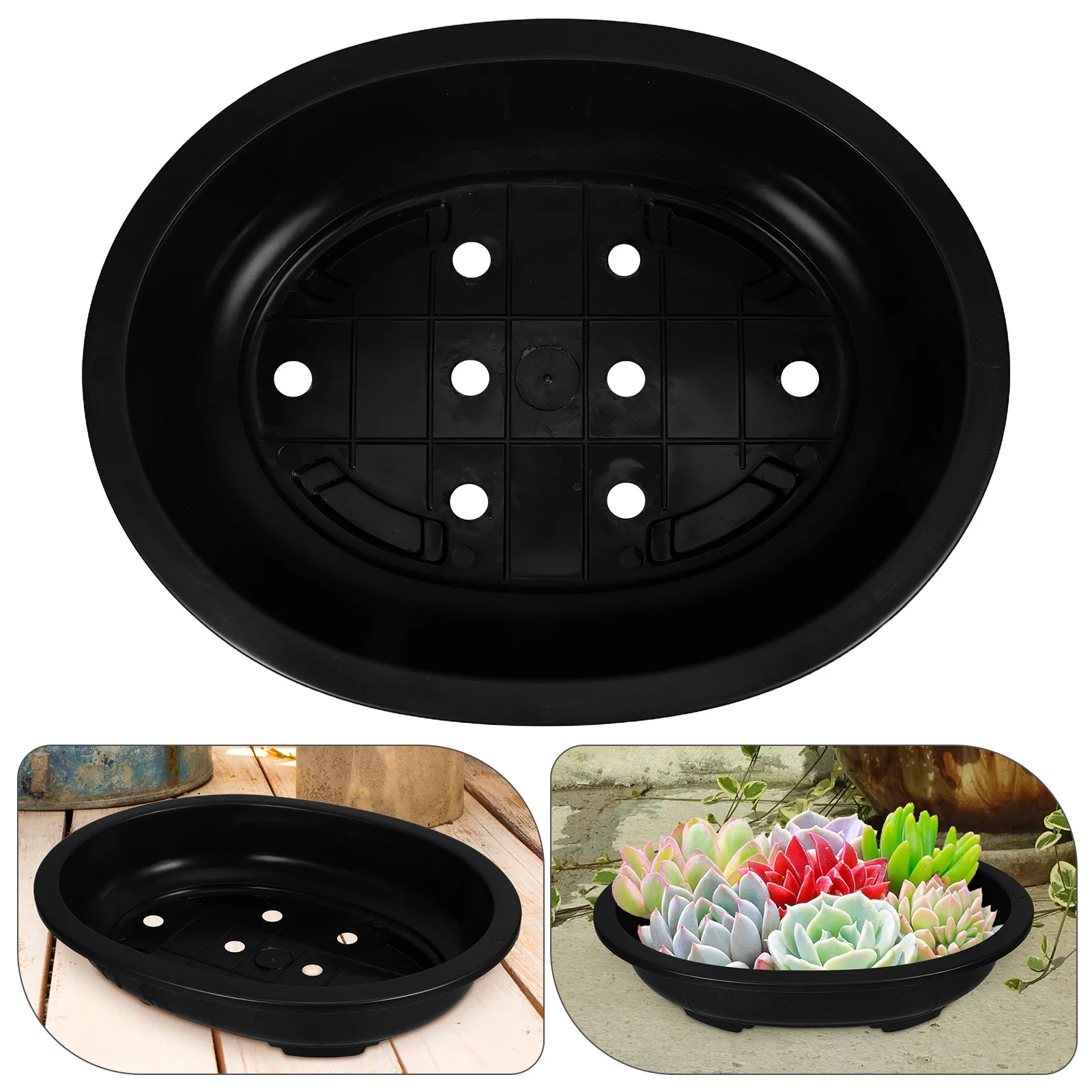 

4pcs Large Oval Flowerpot Plastic Bonsai Pots for Succulents Planter Indoor Outdoor Space Saving Practical Home