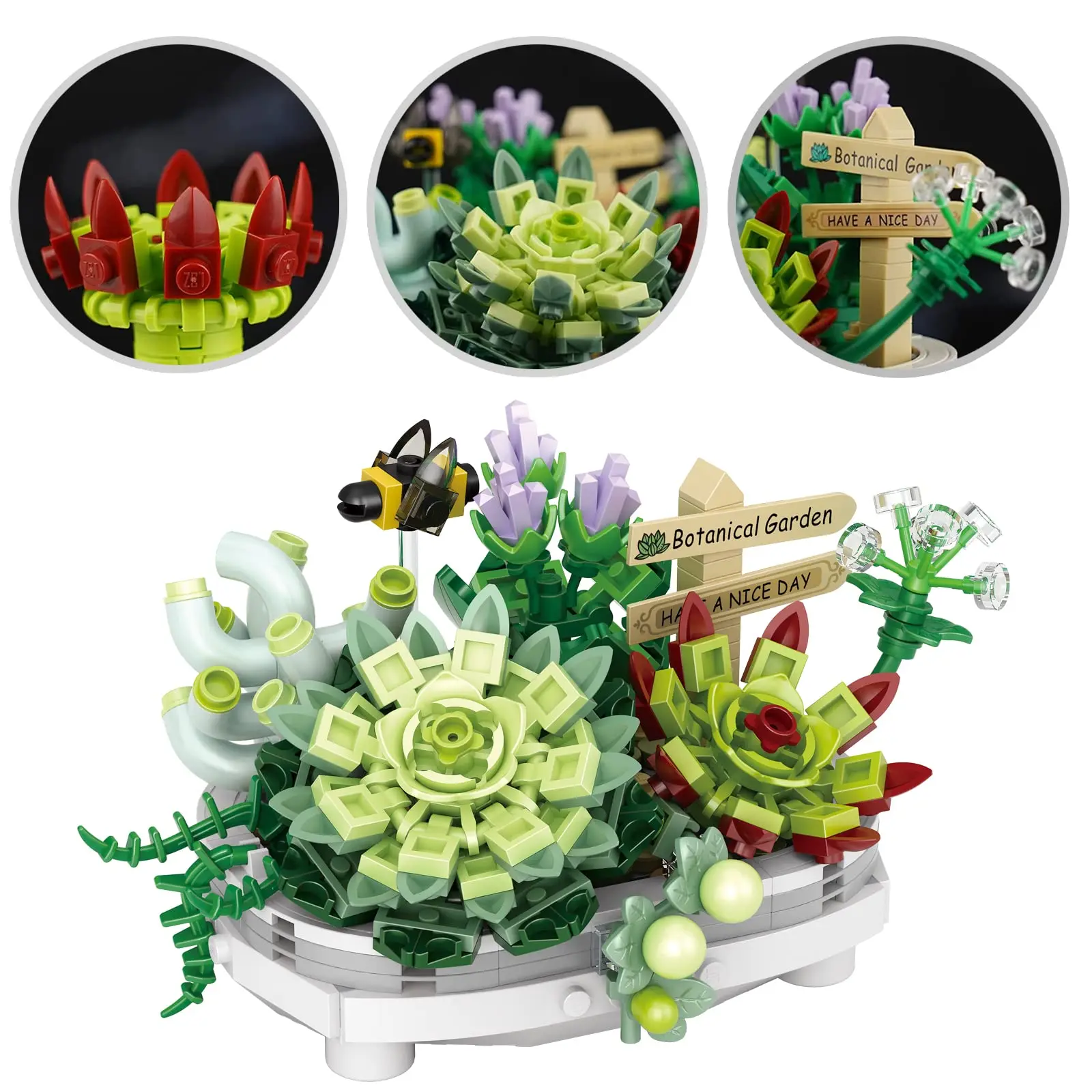 389Pcs Succulent Bonsai Botanical Building Blocks Toys Collection Sets Plants and Flowers DIY Home Decoration Gift for Women Kid