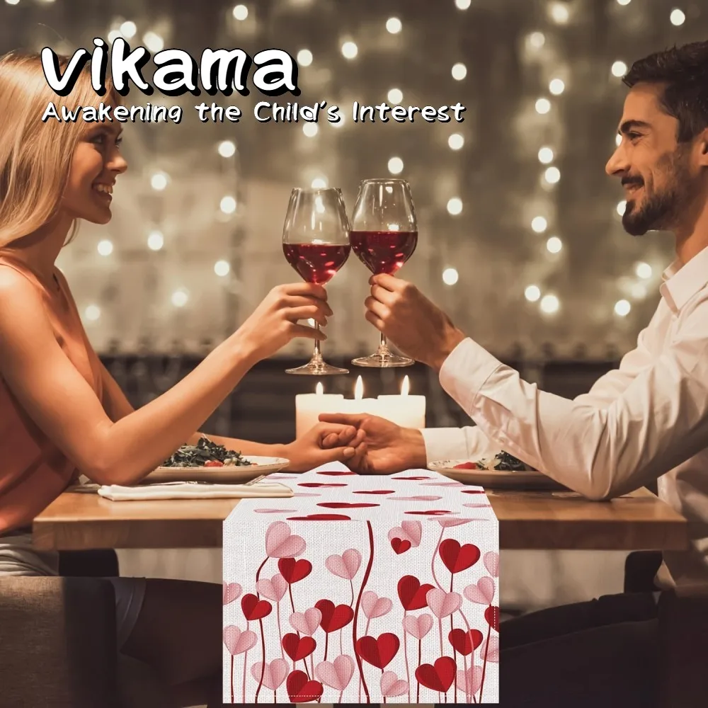 VIKAMA Leinen-Tischdecke, Valentinstag-Edition – Tischdecke im rustikalen Stil für Küchendekoration und Weihnachtsgeschenke
