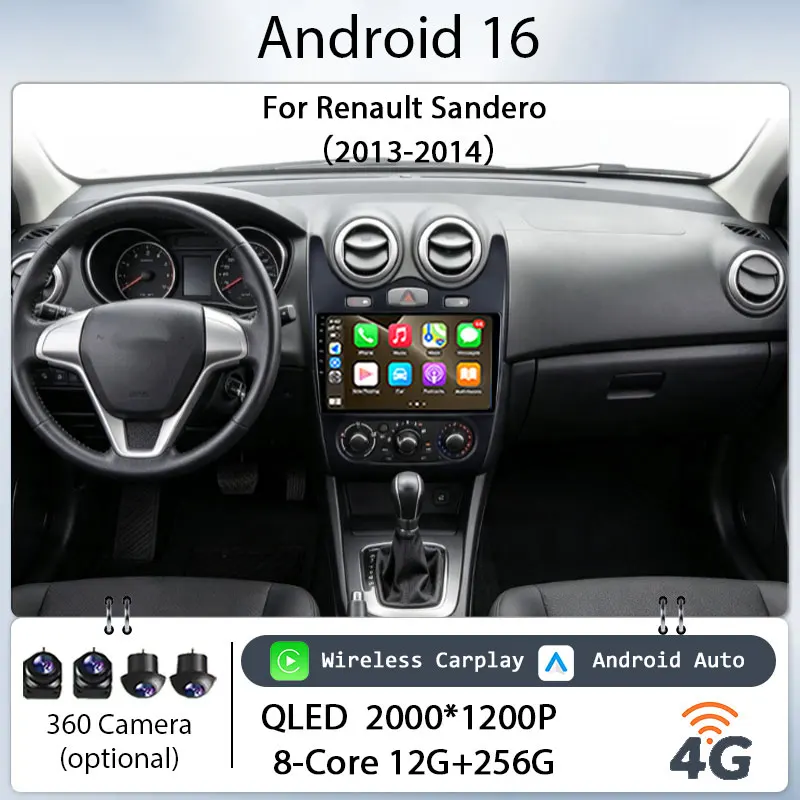 10‘’ Android 16 for Renault Sandero 2013‑2014 Car Stereo IPS HD Wireless CarPlay GPS Navi BT 4G Multimedia Entertainment Player