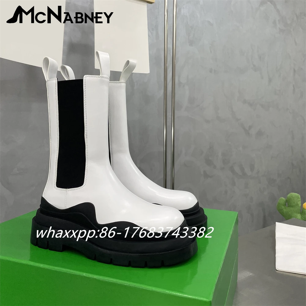 Classic Designer Stretch Boots Platform Fashionable Mid Boots Latest Design Multi Color Slip On Boots Women Men Boots Round Toe