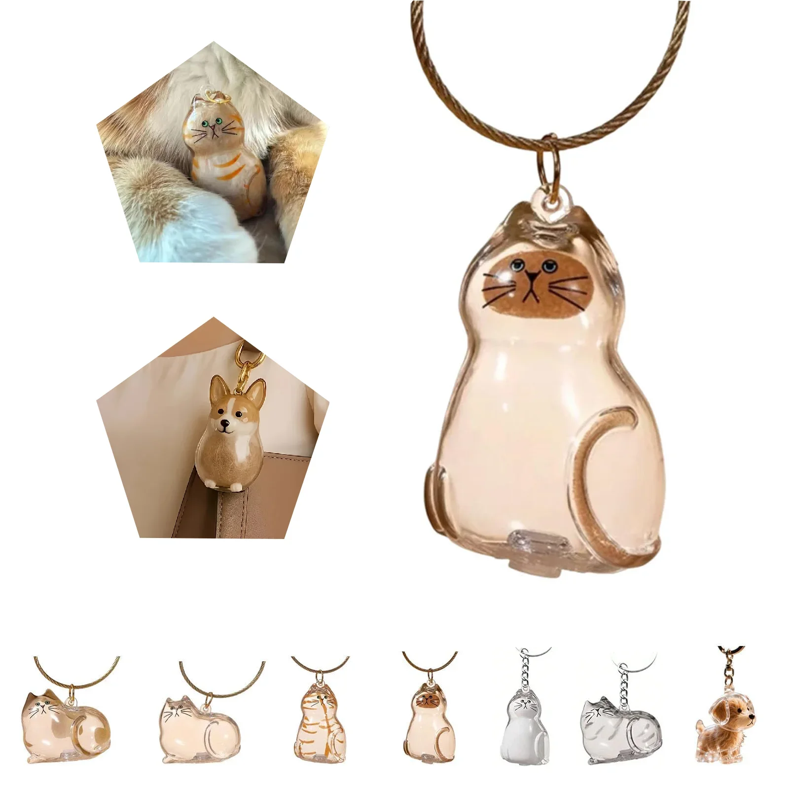Adorable Cat Resin Capsule Pendant Transparent Pet Hair Storage Container With Key Ring for Pet Lover DIY Pet Memorial Keychain