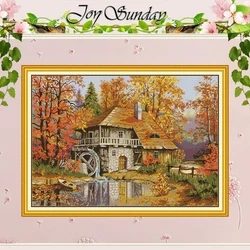 Autumn Water Mill Patterns Counted Cross Stitch Set DIY 11CT 14CT 16CT Stamped DMC Cross-stitch Kit Embroidery Needlework Crafts