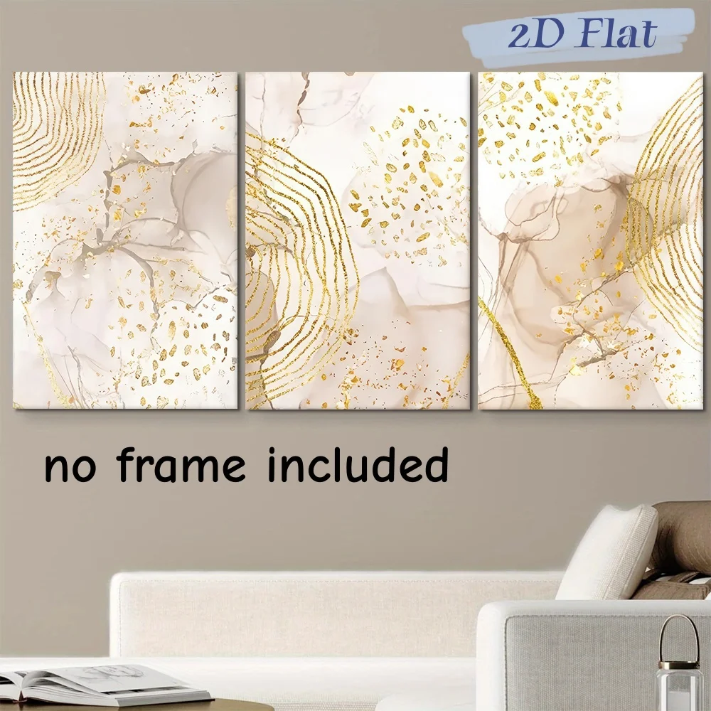 3-piece set of modern minimalist abstract gold foil textured canvas paintings, living room bedroom entrance decoration paintings