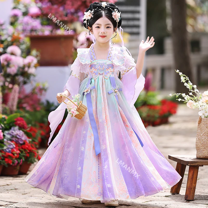 Mid Autumn Festival Hanfu Girls' Summer Dress 2025 New Children's Ancient Style Dress Princess Dress