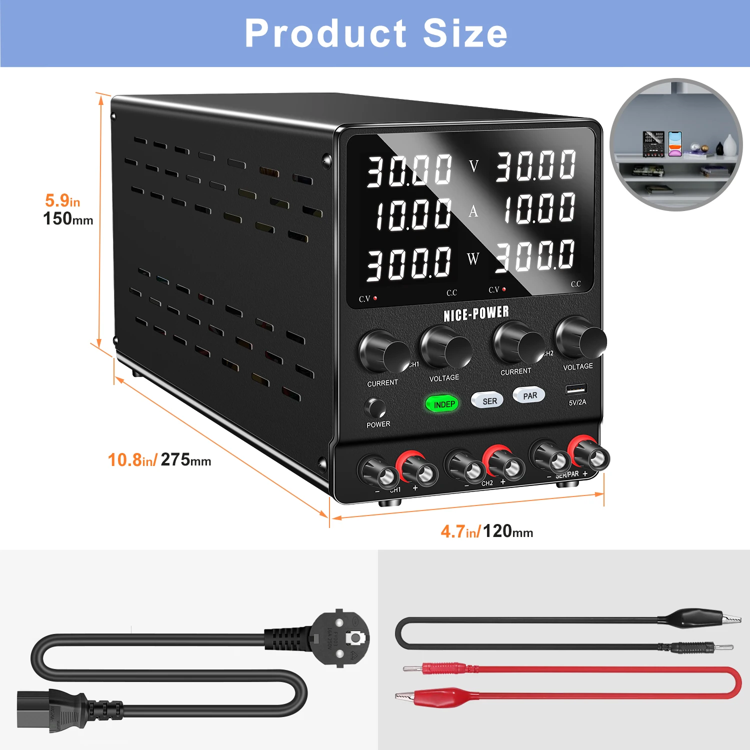 NICE-POWER Multi-channel DC Power Supply Variable 0-240V 0-20A Bench Power Supply, Dual Independent Output, Series and Parallel