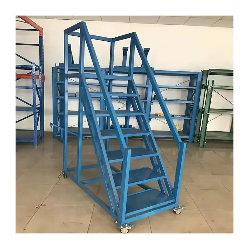 HUAWU 150kg Capacity Mobile Safety Ladder Steel Q235 5 Step Rolling Warehouse Work Platform hw-wl05