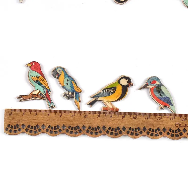 25Pcs 20-40mm Mixed Bird Pattern Painted Wooden Decorative Button DIY Scrapbook Crafts Home Sewing Accessories Handmade Supplies