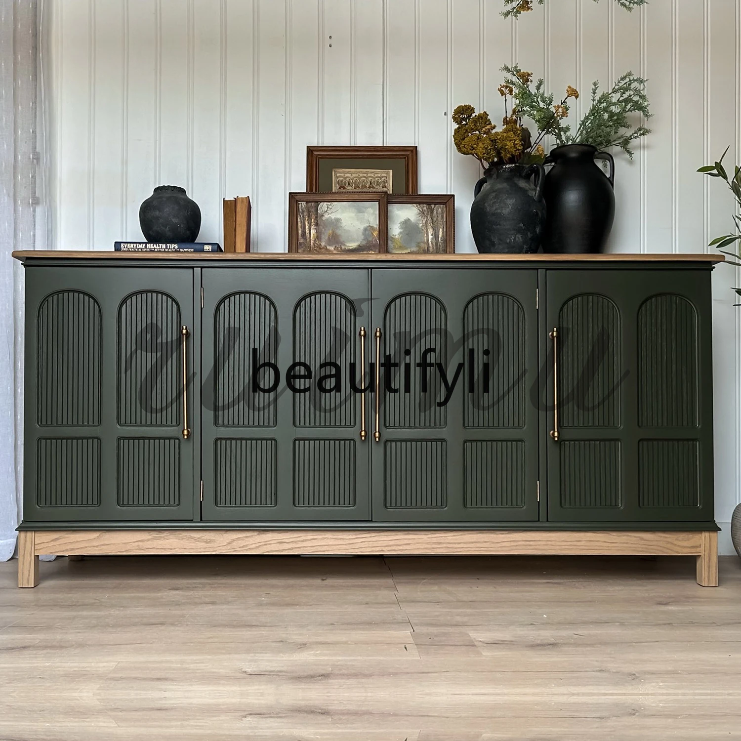 

American contrasting color decorative cabinet integrated shoe cabinet medium antique household living room dining side cabinet